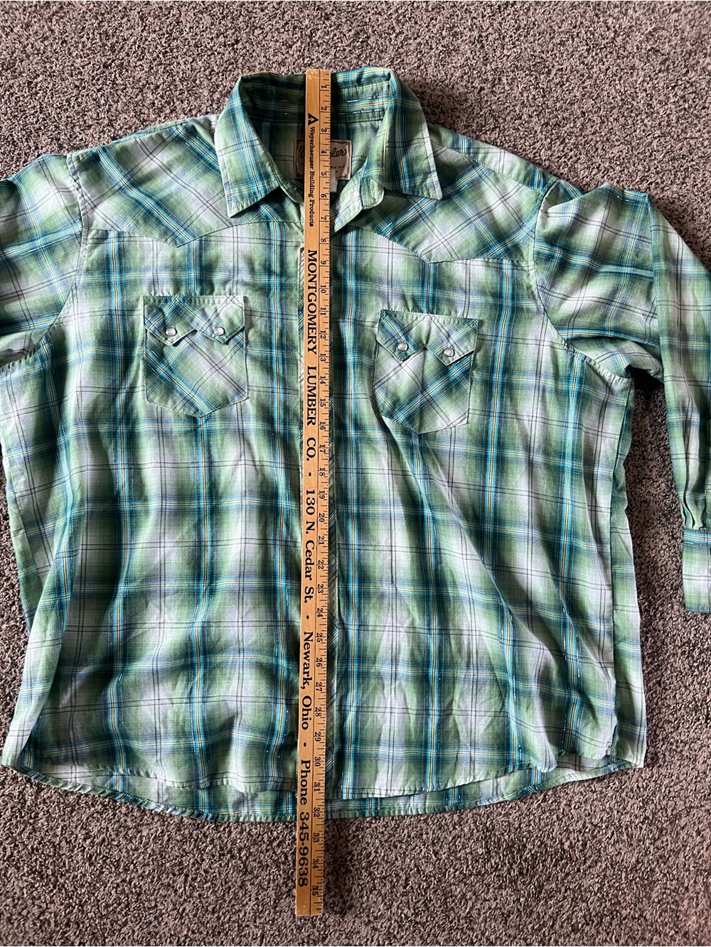 Wrangler Western Fashion Pearl Snap Shirt Green And White Men's 2XL Casual - Picture 5 of 7